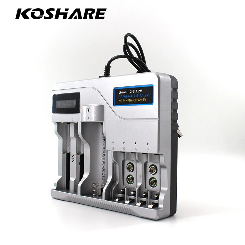KOSHARE LED Smart Battery Charger For AA AAA Ni-MH Ni-Cd 9V Batteries 18650/16340/14500/21700 /26650/32650 Lithium Battery