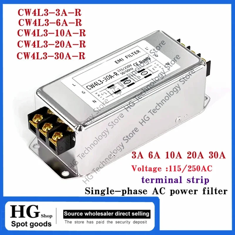 Single-phase AC power filter Three-stage EMI filter 220V terminal block CW4L3-3A/6A/10A/20A/30A-R Anti-interference CW4L3-10A-R