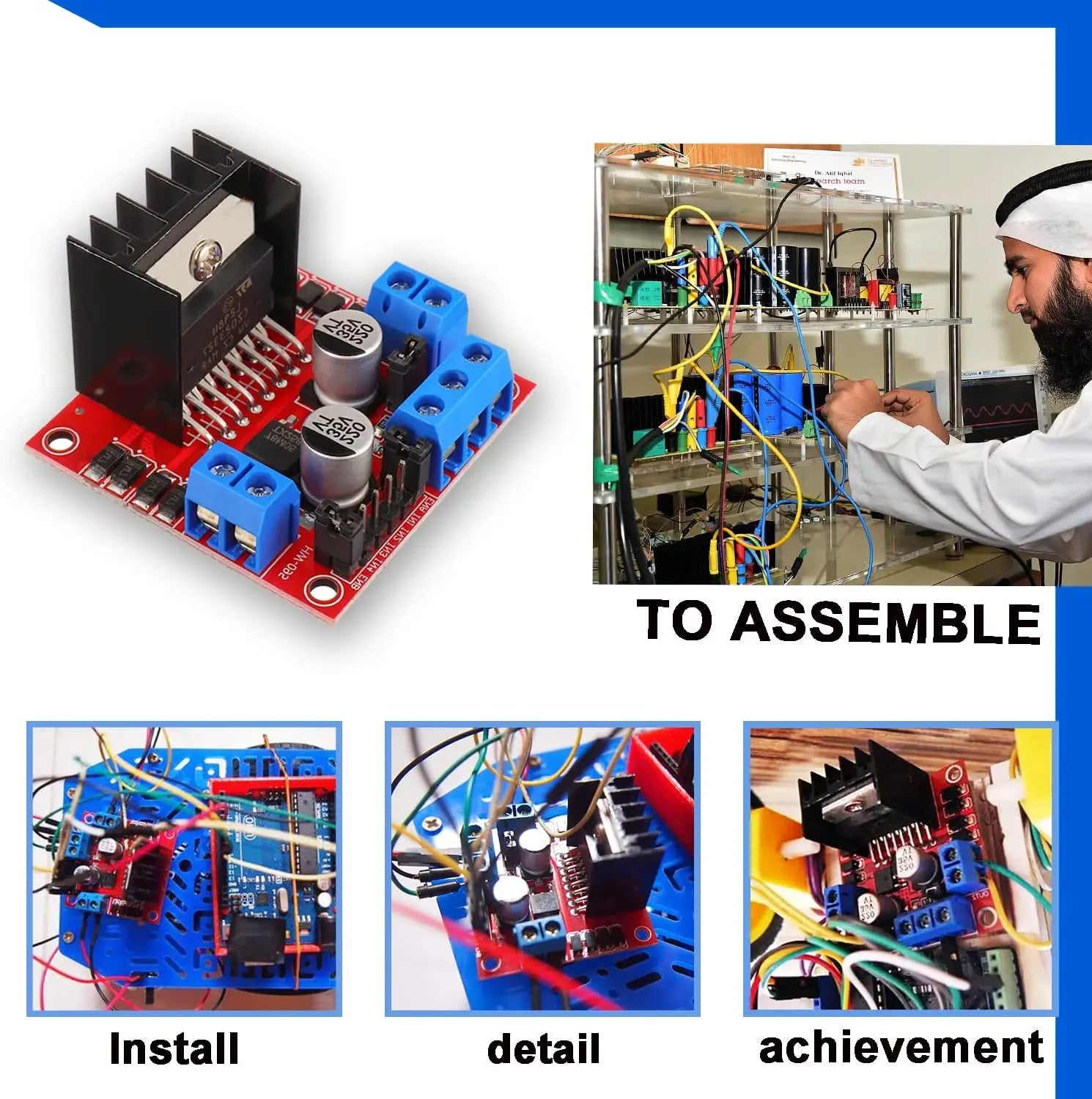 DC Gearbox Motor TT Motor 200RPM Tire Wheel DC 3-6V 1:48 Male Connector with 1Pc L298N Motor Drive Controller Board for Arduino