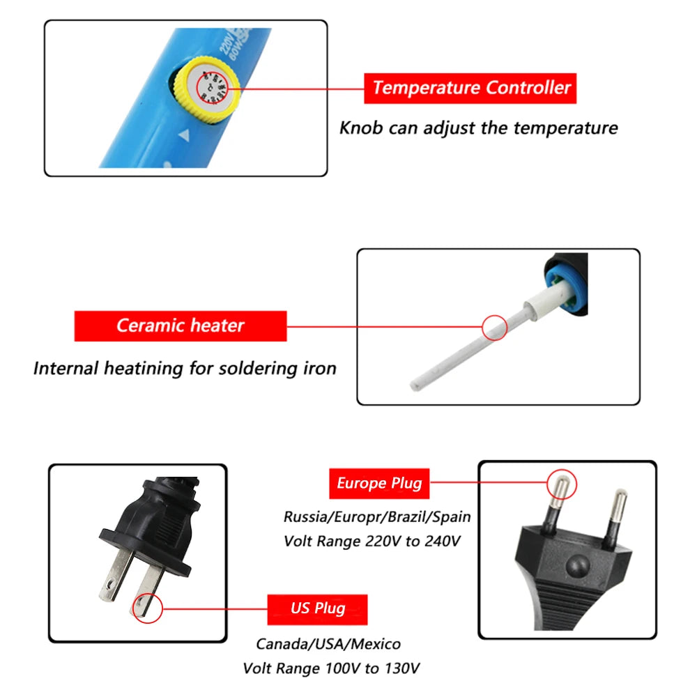 Sumsour Electric Soldering Iron 60W 220V / 110V Adjustable Temperature Welding Rework Solder Repair Tools Kit