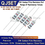 200pcs 2W Carbon Film Resistors 5% 4 Color Ring Resistors 10 47 100 470 Ohm 1K 4.7K 10K 47K 51k 100k 200k 470k 510k 910k 1M Ohm