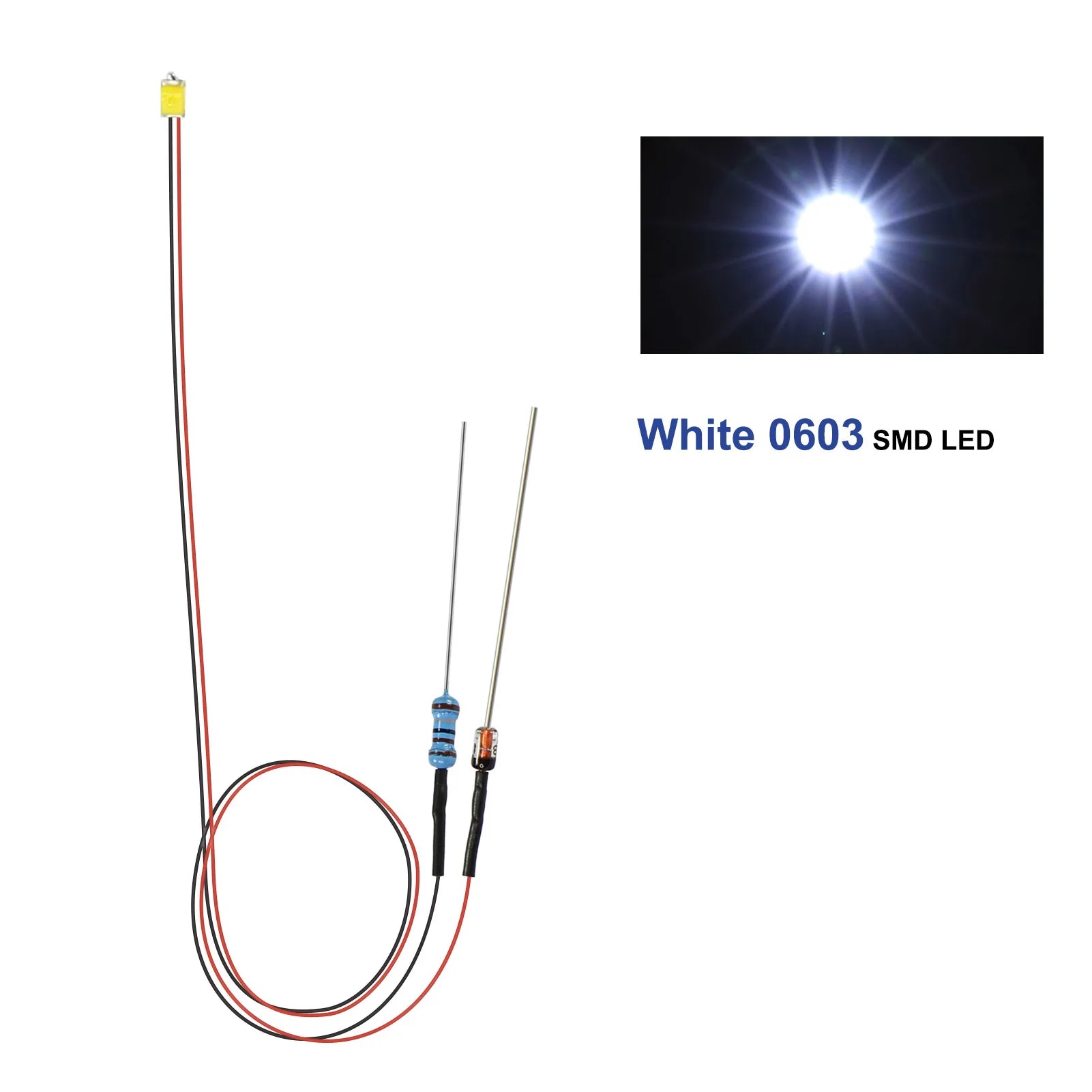 Evemodel 10pcs Pre-wired 0402 0603 0805 SMD LED Lights 50cm Wire with Resistor for 12V AC DC Bright Warm Red Blue Green Yellow