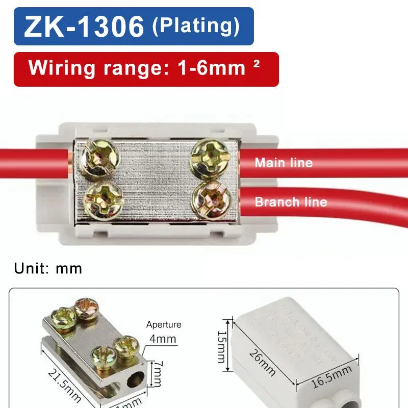 T‑Type Wire Connector ZK Terminal Splitter I-type Brass Clamp Electrical Wire Junction Box for Household Lighting Socket Wiring
