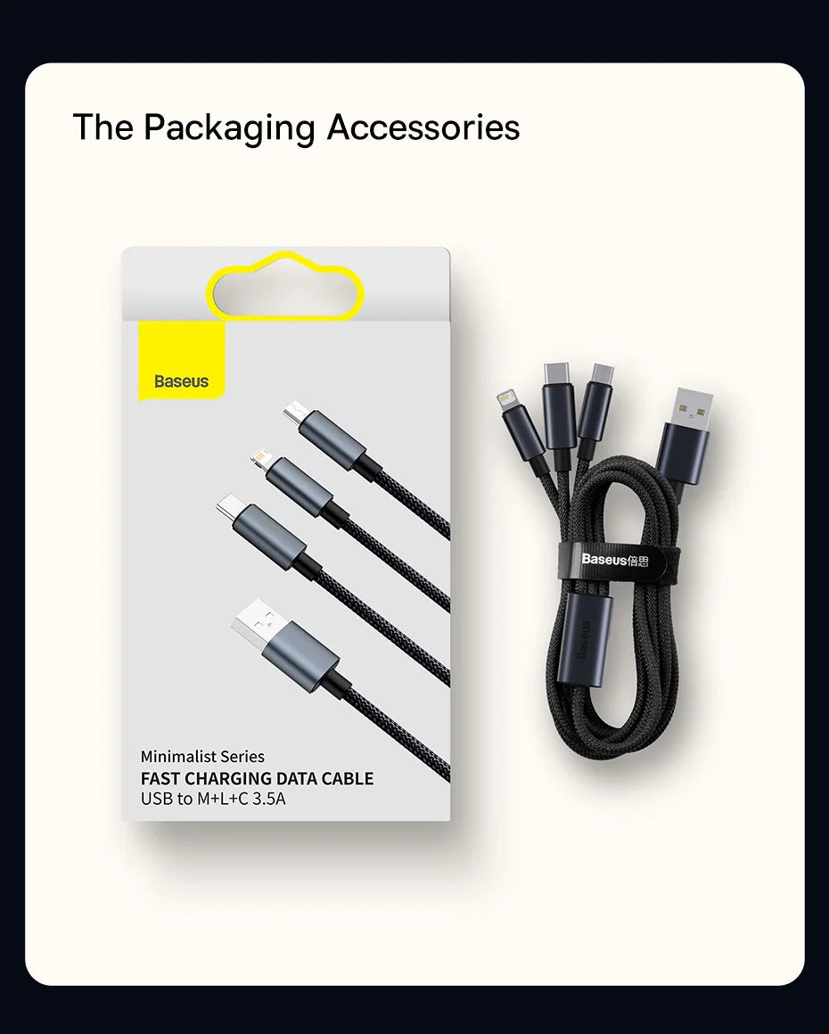 Baseus 3 in 1 USB Cable Type C Cable For Samsung Xiaomi Mi 9 Huawei Cable For iPhone 13 12 11 Phone Charger Micro USB Data Cable