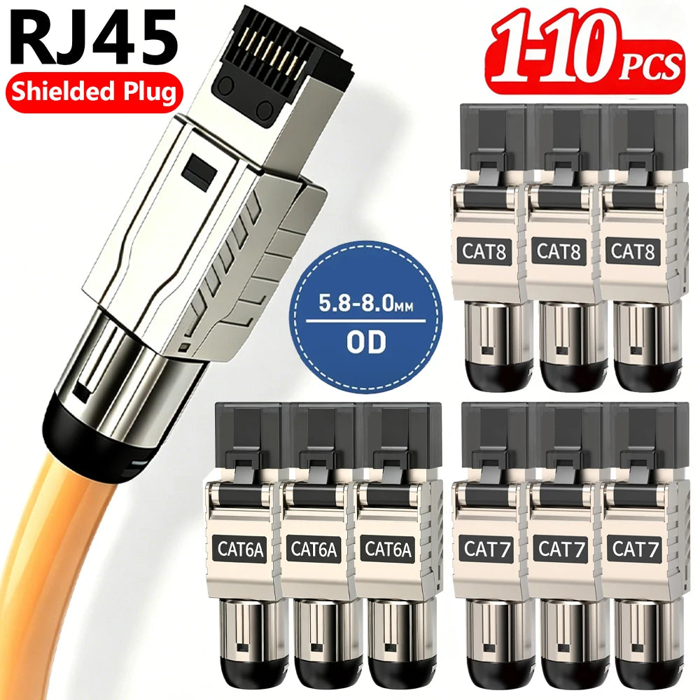 RJ45 Cat8 Cat7 Cat6A Connectors Modular Plugs Tool Free Zinc Alloy Shielded Ethernet Termination Plug for FTP Ethernet Cable