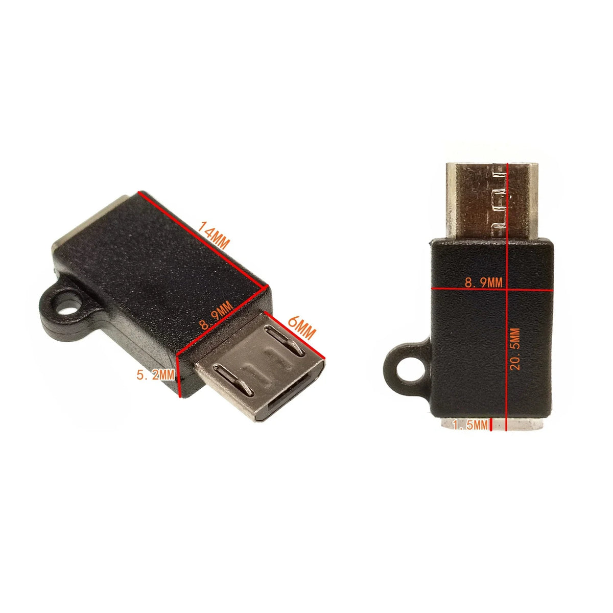 Micro USB data adapter male female USB connector, female male 5-pin Micro USB connector, left and right corners, 90 degrees
