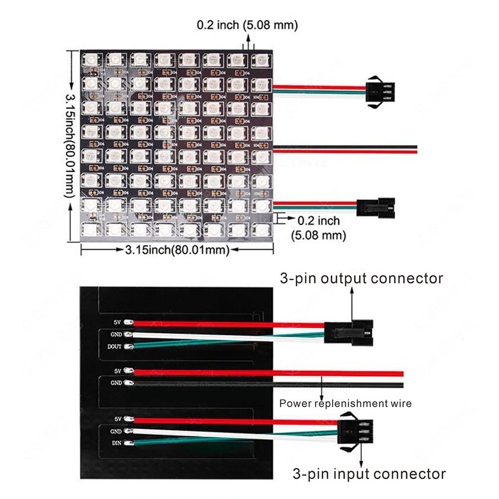 WS2812B RGB 4x12, 8x8, 16x16, 8x32 Pixel Display Screen. WS2812B, Individually Addressable, Digital Flexible Programmable, 5V.
