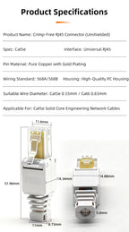 BYXGD Toolless RJ45 Connectors 100Mbps 1000Mbps 10Gbps Tool Free Reusable Cat5e Cat6a Cat7 Metal Plug Ethernet Plug Shielding