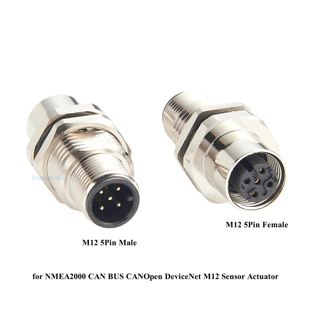 M12 A Code 5Pin Male to Female Converter IP67 Shielded Bulkhead Feedthrough Panel Mount Connector Receptacle 60V 4A for NMEA2000