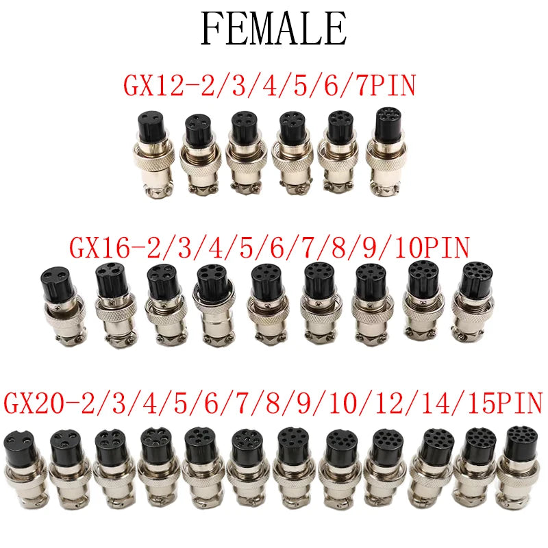 GX12/GX16/GX20 Female Connector 2/3/4/5/6/7/8/9/10/12/14/15Pin Wire Panel Connector Aviation Plug Circular Socket