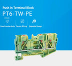 PT6-TW-PE Push-in Ground Terminals 6mm 1-in 2-out Din Rail Terminal Block Earthing Cable Connector Electrical PT 6-TWIN-PE