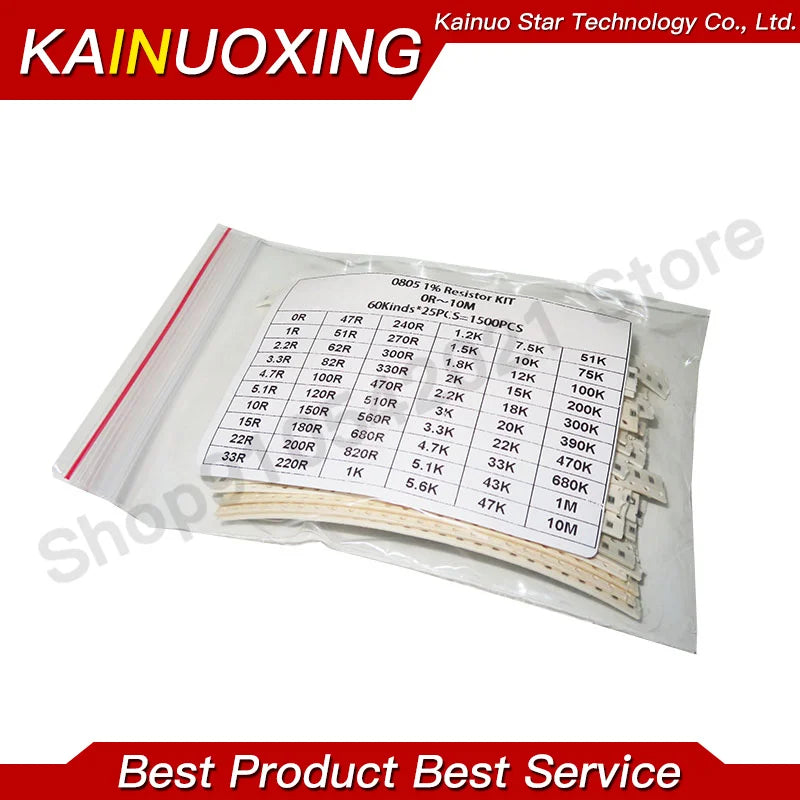 SMD 0603 0805 1500PCS/Set Resistors Assorted Set (60 Values X 25Pcs) 0R-10M Ohm 1% High Precision Film Chip Resistance Kit