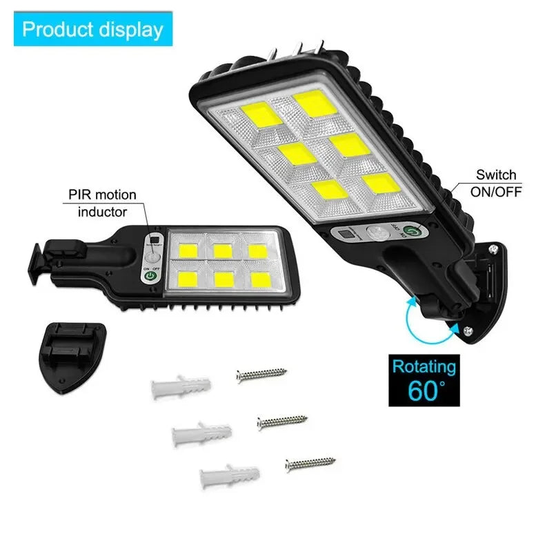 AmmToo COB Outdoor Solar Lights Motion Sensor Solar 3 Modes Waterproof Security Wall Lighting for Patio Garden Door Street Light