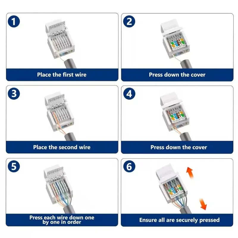 1-10PCS Cat6/Cat5e Ethernet Keystone Jack No Punch-Down Tool-Less RJ45 Module Coupler Ethernet Module Female Jack Wall Adapter