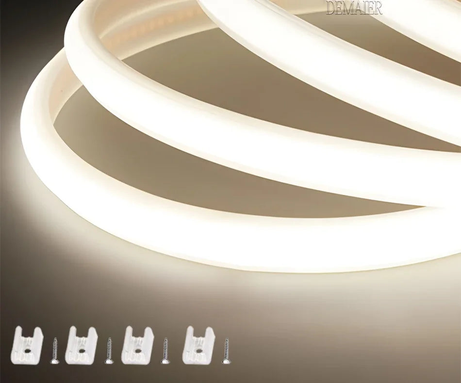 1M-50M 220V COB LED Strip Dimmable 360LEDs/m EU Plug Kitchen Home Room Decoration Flexible Ribbon for Outdoor Garden Lighting
