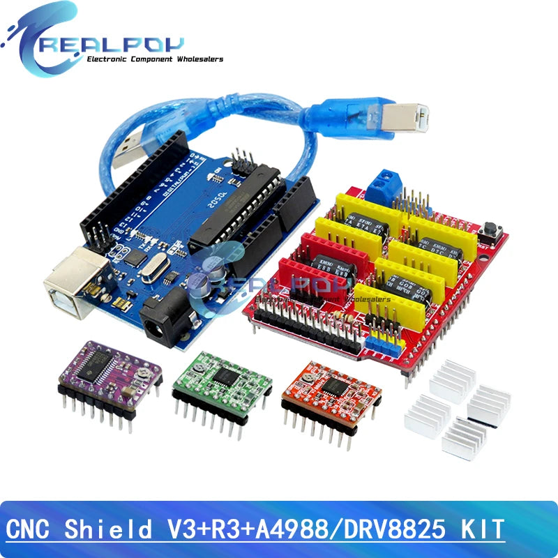 CNC Shield V3 engraving machine 3D Printer+ 4pcs A4988 / DRV8825 driver expansion board for Arduino For UNO- R3 + 30cm USB cable