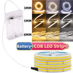 5V COB LED Strip 3mm 5mm 8mm Width 320LEDs/m High Density COB LED Tape AA Battery Powered Linear Lighting White Red Green Blue