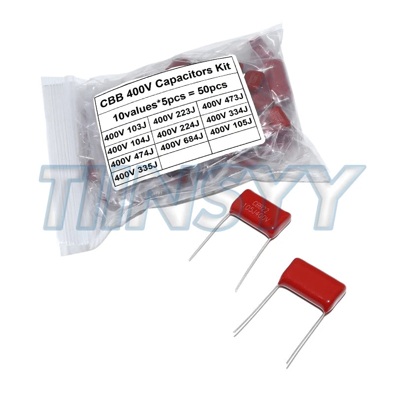50PCS/LOT CBB Capacitor Assortment Kit 400V 10NF-3.3UF 10values Metallized Polyester Film Capacitors KIT DIY