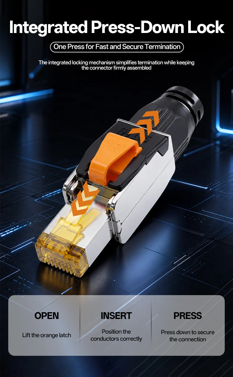 BYXGD CAT6A Tool‑Free Shielded RJ45 Connector 10Gbps 500MHz Reusable STP Ethernet Plug No Crimp Tool for 22‑26AWG Network Cable