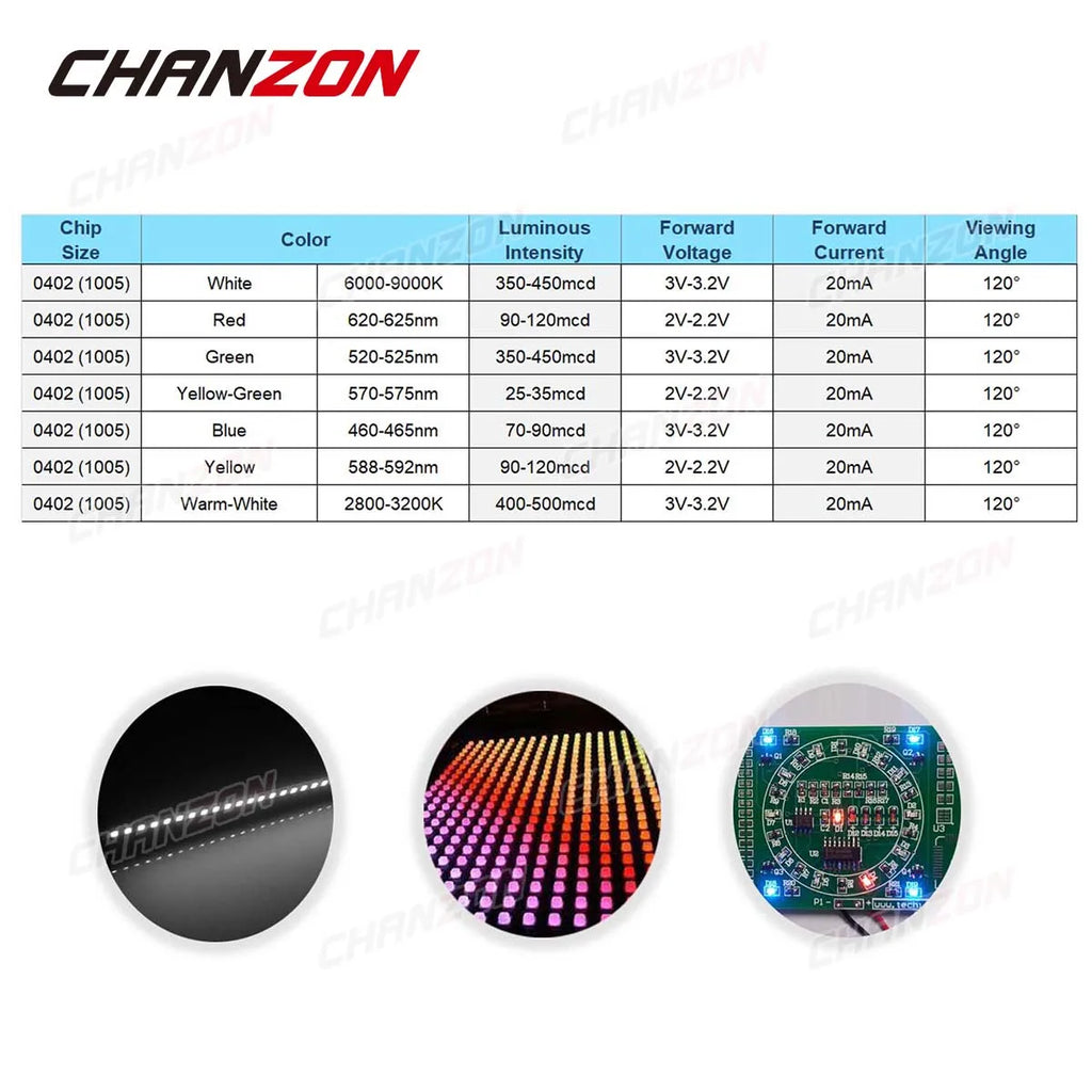 100pcs 0402 SMD LED Emitting Diode Lamp Chip Light Beads Warm White Red Green Blue Yellow 3V