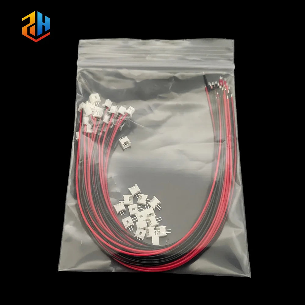 20Sets Mini Micro JST 1.25mm 2-Pin Connector - Male Female Plug with 28AWG 10/20/30cm Wires for Tiny Electronics