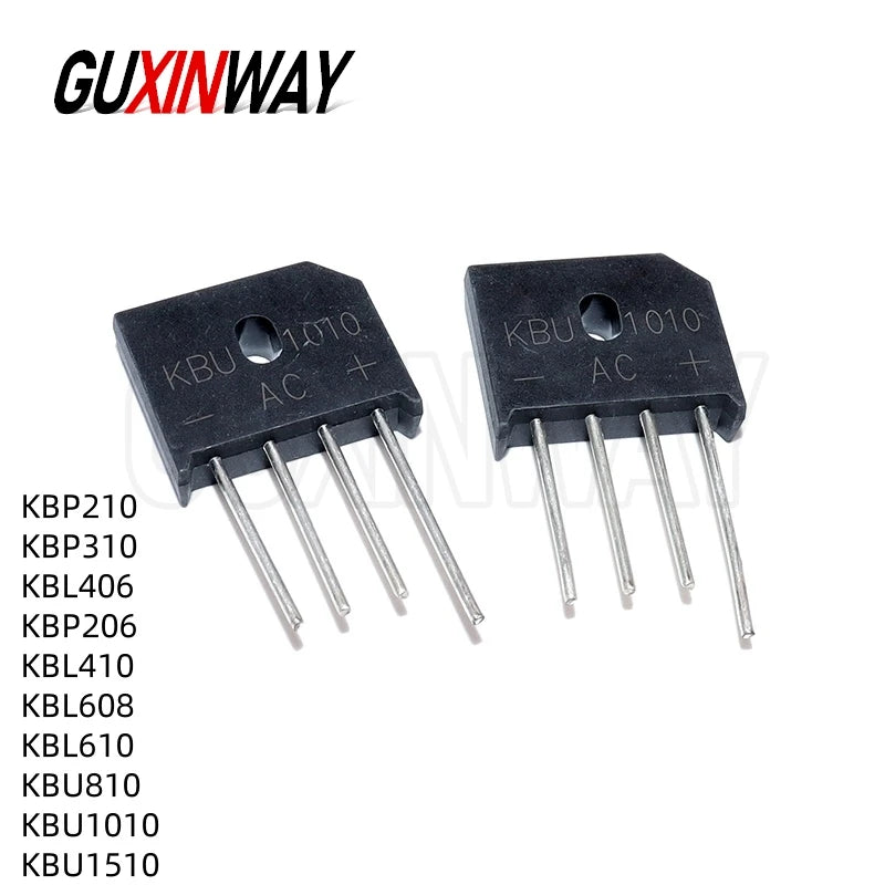 5PCS New 2A 3A 4A 6A 8A 10A 15A 600V 800V 1000V Diode Bridge Rectifier KBP206 210 310 KBL406 410 608 610 KBU810 1010 1510