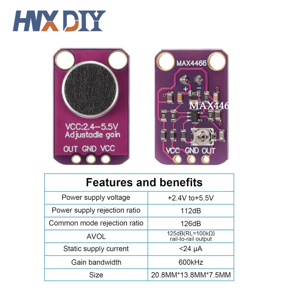 1-10PCS Electret Microphone Amplifier Module MAX4466 Adjustable Gain Blue Breakout Board