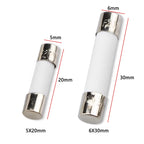 10pcs 5*20mm 6*30mm Fast Blow Tube Fuses 250V 0.5A 1A 2A 3A 4A 5A 6A 6.3A 8A 10A 15A 20A 25A 30A AMP Fuse Ceramic Fusible