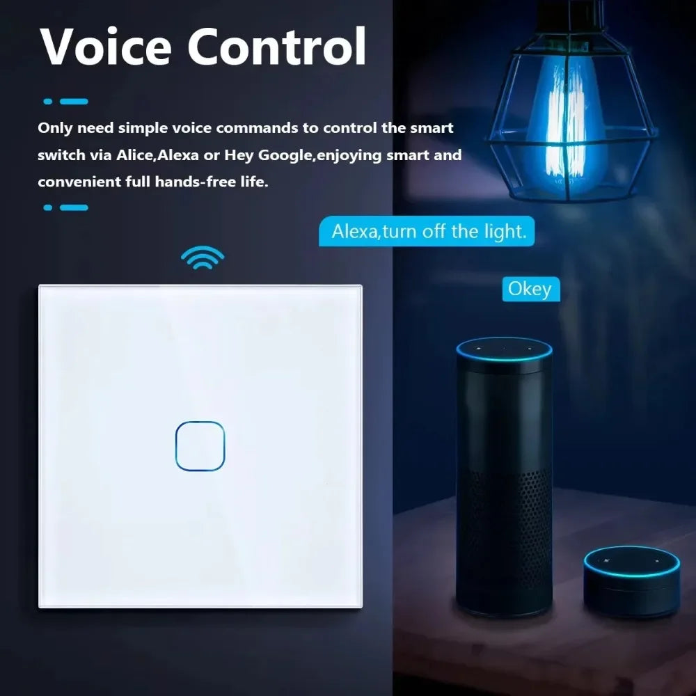 Smart Switches 1/2/3 Gang Wifi Touch Light Wall Sensor Switch Works with Tuya Control Smart Life Google Alexa Alice Yandex