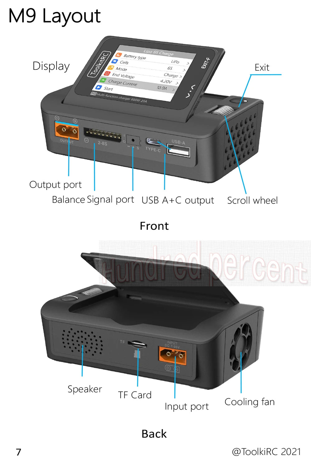 ToolkitRC M9 600W 20A USB Fast Charing DC Smart Charger Adjustable Screen Angle with Audio Function For 1-8S Lipo LiFe Battery