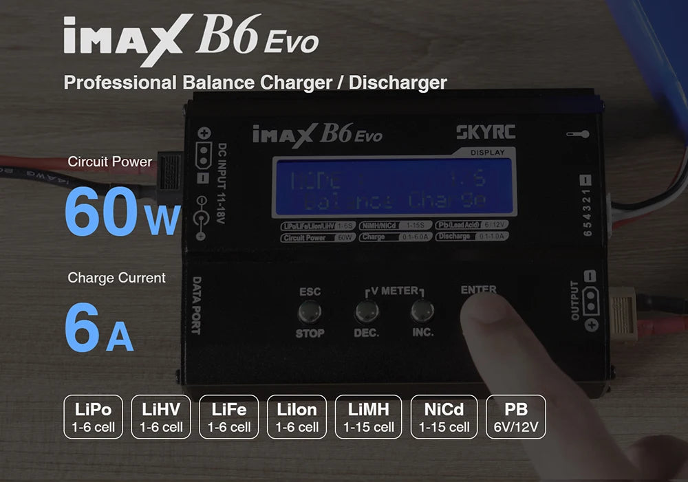 SKYRC Lipo Charger IMAX B6 EVO B6 V2 B6 Mini B6AC V2 Balance Battery Charger Discharger with Adapter Temperature Sensor 6A 1-6S