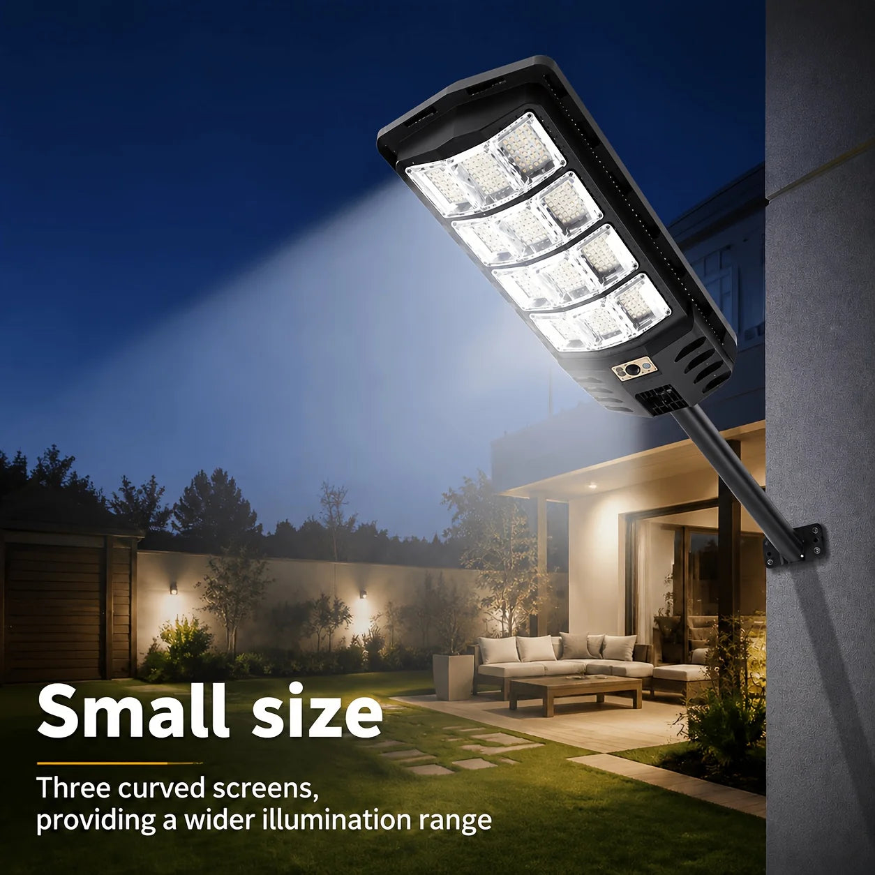 Large Solar Street Light Three-Panel LED with Human Motion Sensor Auto On Off Dusk to Dawn High Efficiency Solar Panel Super Bright Wide Angle Illumination IP65 Waterproof Wireless Security Lamp for Courtyard Driveway Garden