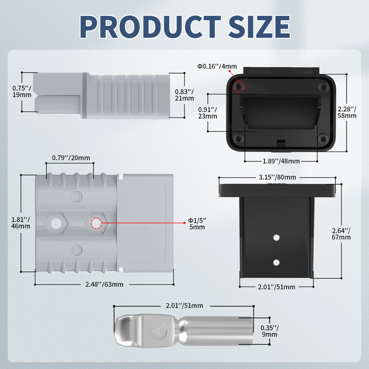 2PCS Anderson Connector 120 Amp Battery Quick Connect/Disconnect Connector Plug Kit with Mounting Bracket Dust Cover for Car