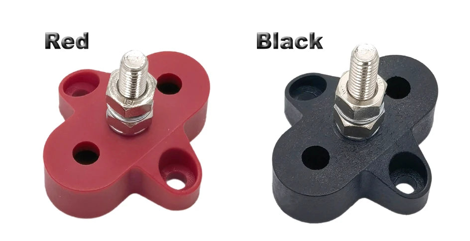 M6 M8 M10 Junction Terminal Block Stud Bus Bar Heavy Duty Battery Power Distribution DC 48V Busbar Red/Black Automotive RV Boat