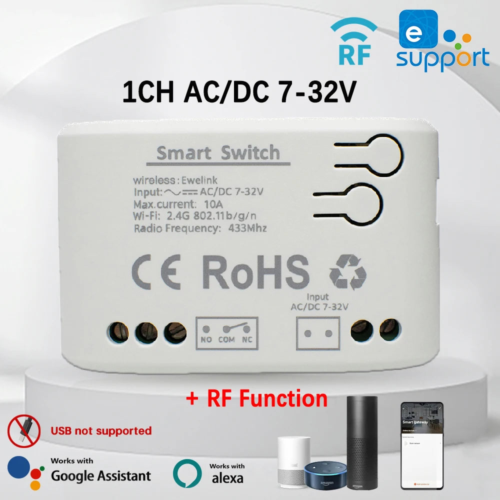 1/2/4CH EWeLink WIFI Smart Switch 7-32V 85-250V 220V Wireless Remote Control Relay Module For Garage Door Access Alexa Google