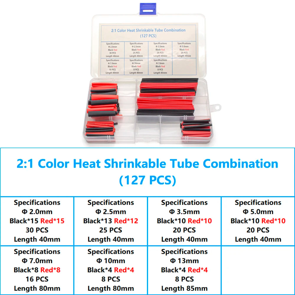 127-800 Pcs Boxed Heat Resistant Tubing Heat Shrinkable Tubing Heat Shrink Packaging Kit Electrical Connection Cable Protection