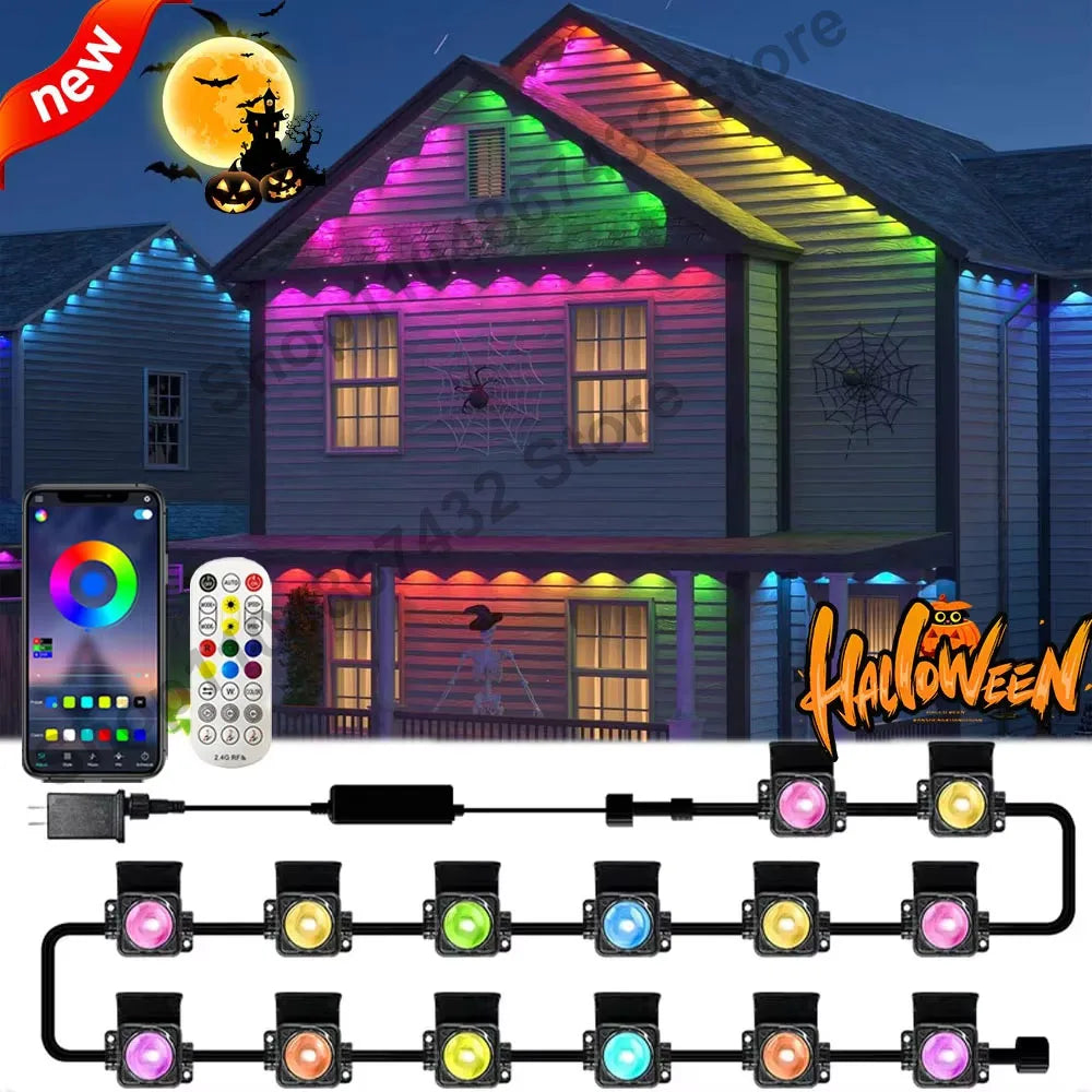 150ft Smart Permanent Outdoor Lights 90LED RGB String Lights IP67 Waterproof Eaves Light with Alexa & Google for Halloween Decor