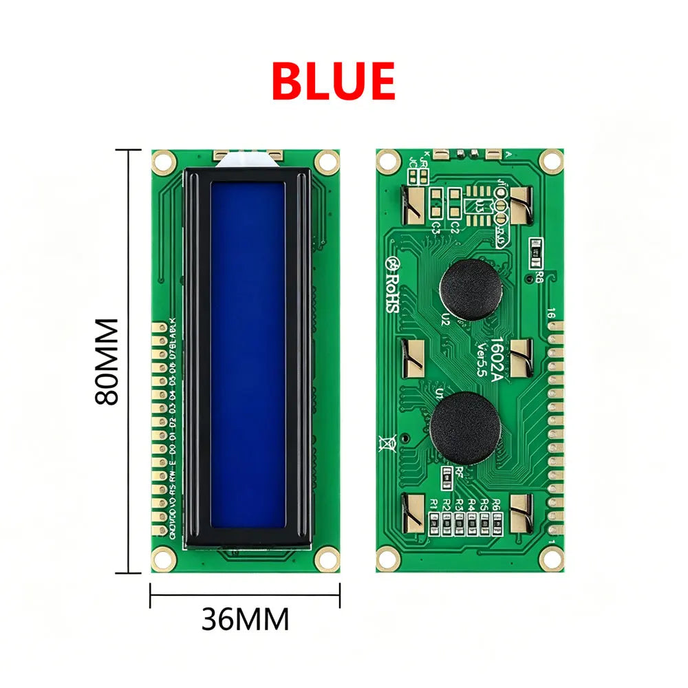 LCD1602 1602A LCD Display Module 16x2 Character Blue Yellow Green Gray Screen PCF8574 I2C IIC Interface 5V for Arduino