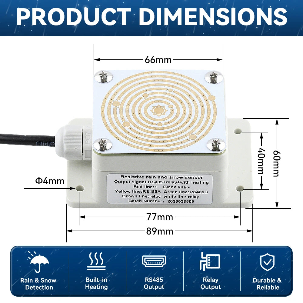 Rain and Snow Sensor Transmitter IP65 Output RS485 0-2V 0-5V 0-10V 4-20mA Weather Induction Detection Heating Anti-icing