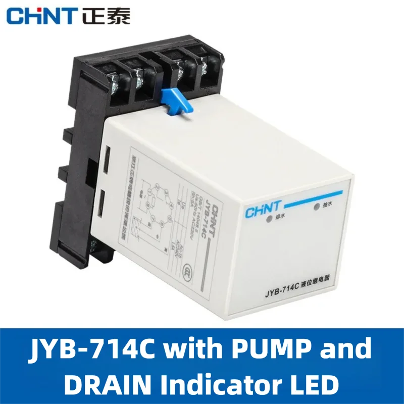 CHINT Liquid Level Relay JYB-714/714B/714C AC220/380V Water Level Controller with PUMP/DRAIN/RUN LED Panel and DIN Rail Mount