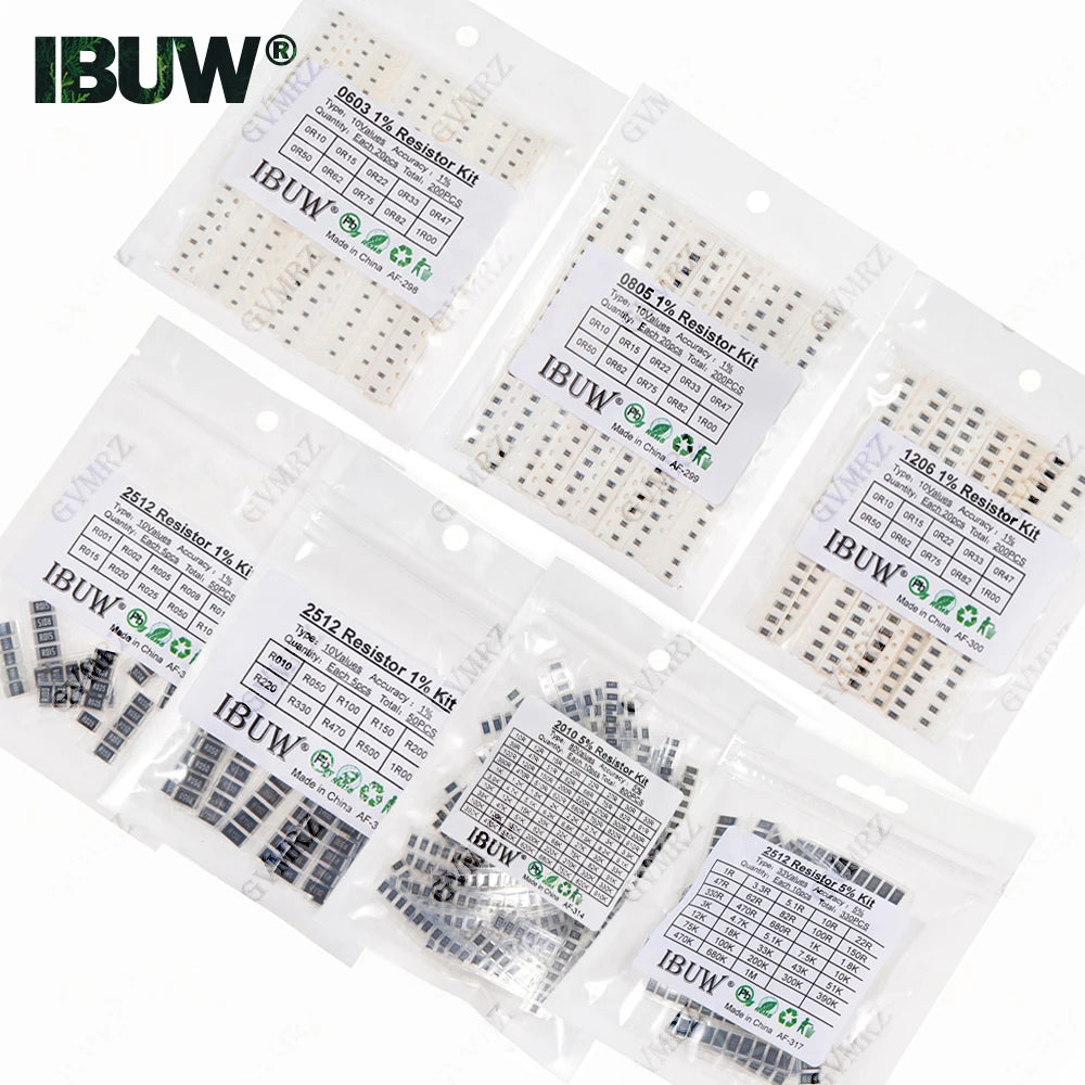 0201 0402 0603 0805 1206 1% 5% SMD Resistor Assorted Kit 1R-1M 10K 100K 1K 100R Resistance Set DIY