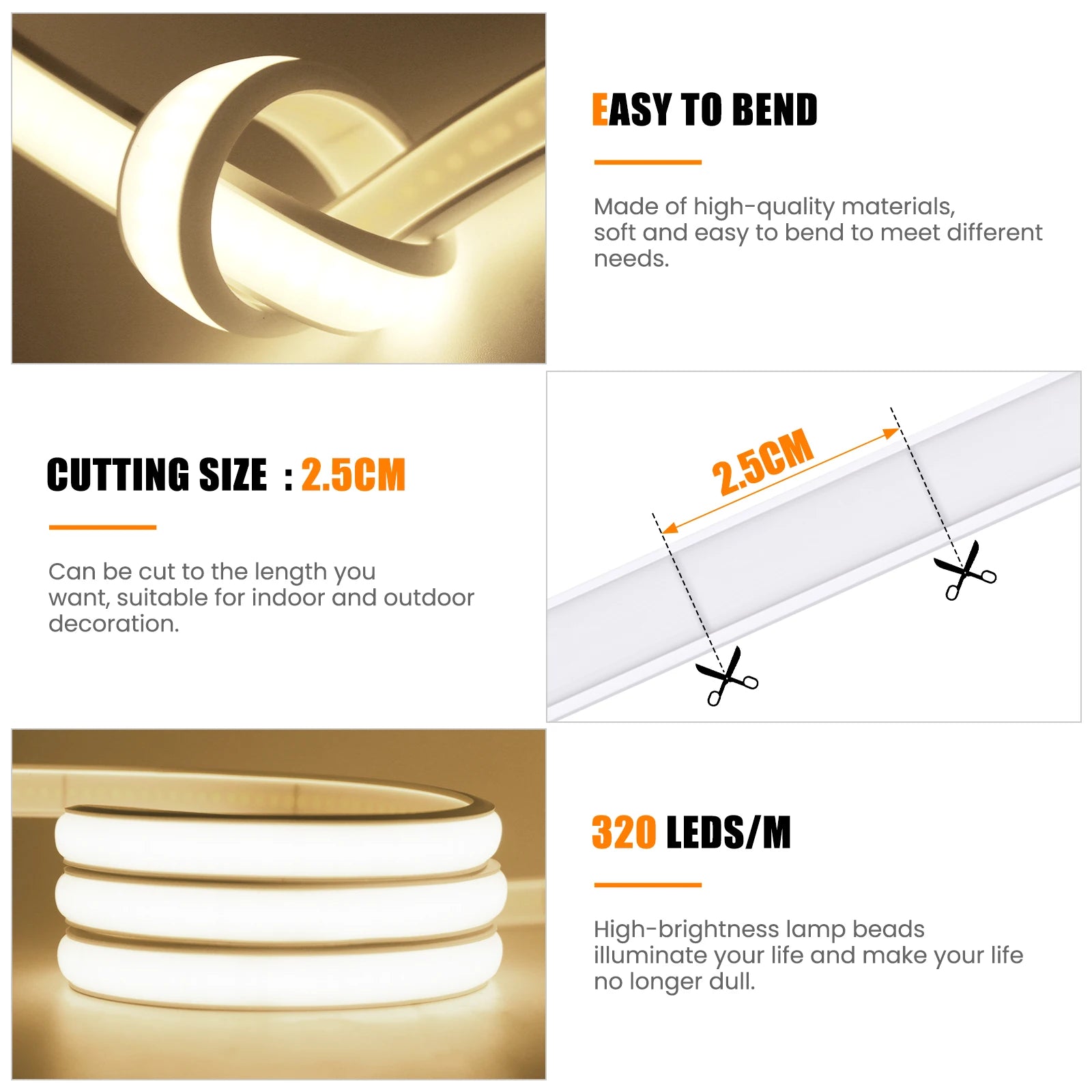 DC5V COB LED Strip With Switch 320Leds/m Flexible Neon Light USB Power Waterproof FOB LED Lights 3000K-6000K Ribbon Tape