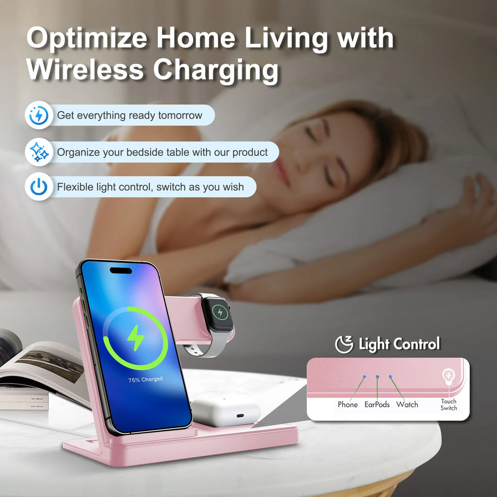15W Magnetic Wireless Charger 3 In 1 Fast Charging Station Travel Foldable for Magsafe iPhone 1716/15/14 Apple Watch AirPods Pro