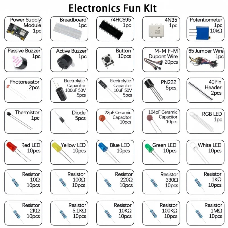 830 Point Breadboard DIY Kit for Arduino, Electronic Component Assorted Set with LEDs, Jumper Wires, Resistors, Capacitors