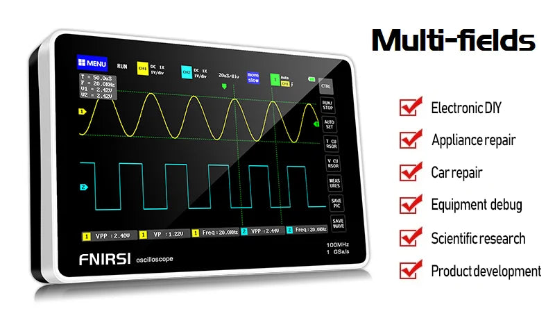 FNIRSI-1014D 1013D TC3 Oscilloscope 3-in-1 Dual Channel Input Signal Generator 100MHz * 2 Analog Bandwidth 1GSA/s Sampling Rate