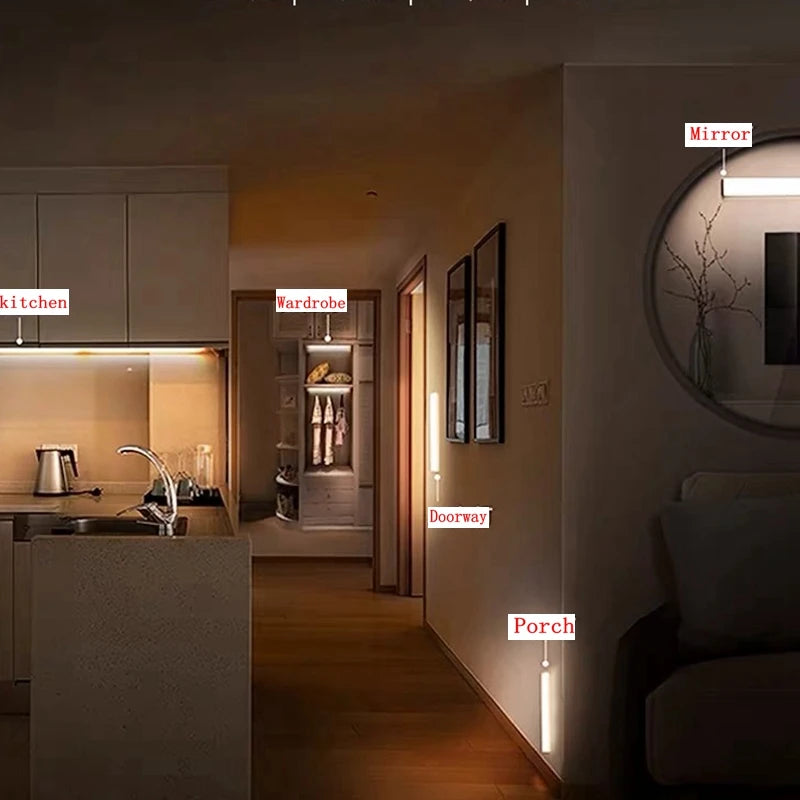 Motion Sensor Light Night Light USB Rechargeable Lamp Cabinet Wardrobe Lamp Staircase Backlight For Kitchen 3colors in one Lamp