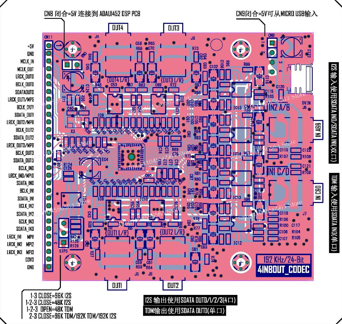 ADAU1452 DSP Development Board with STM32F103 MCU, Learning Kit with Schematic Diagrams for Audio Processing & Embedded Projects