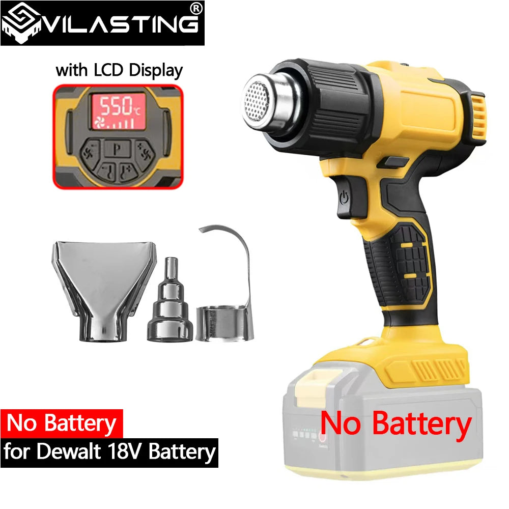 VILASTING Hot Air Gun 550℃ Adjustable Temperature Cordless Electric Heat Gun with Nozzles LED Display For Dewalt 18V Battery Pin