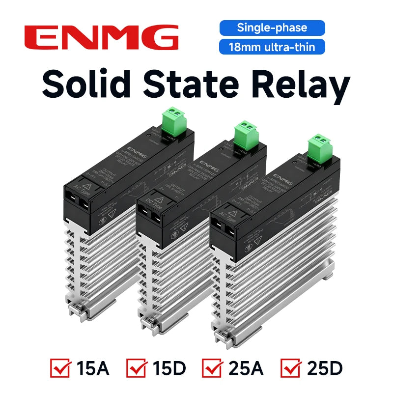 ENMG 18mm Ultra-Thin Solid State Relay Single-Phase 5-24VDC DC Control AC with Integrated Heat Sink for Electronics