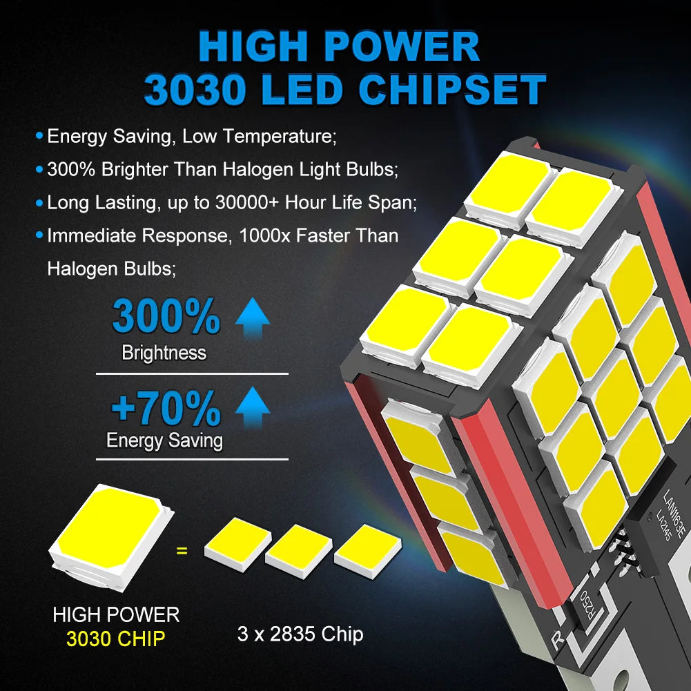 NAO T15 W16W LED CNABUS Bulb No Error T16 15W 1500LM 921 30SMD 3030 Super Bright Car Backup Light White 12V Auto Reverse Lamp